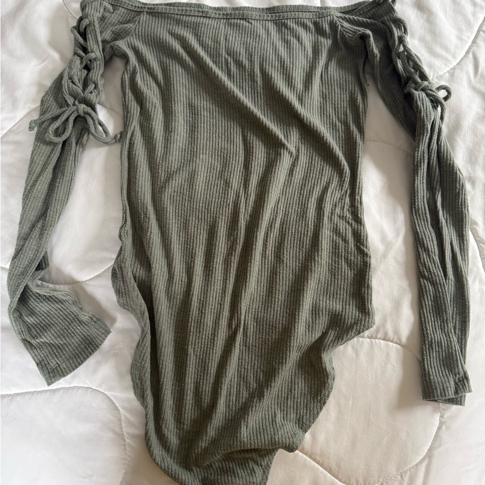 American Eagle Olive Green Off-Shoulder Ribbed bodysuit